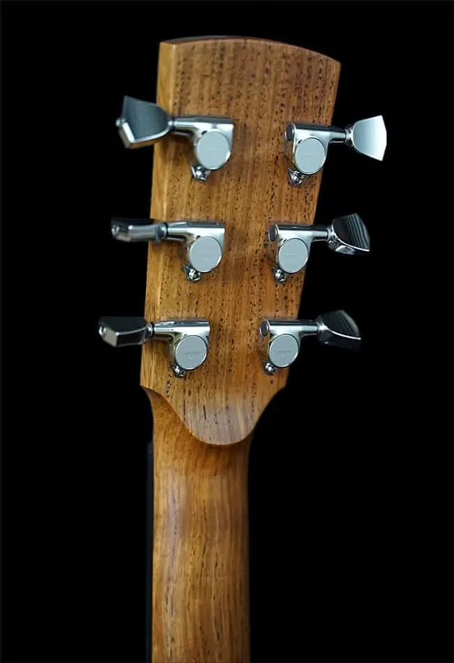 Premium mahogany neck with volute of the Fenech VTH Series Acoustic Guitars