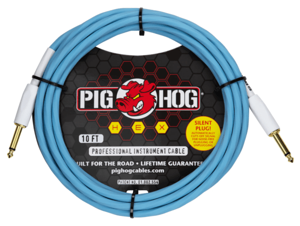 Pig Hog Hex Silent Instrument Cable 10ft Daphne Blue