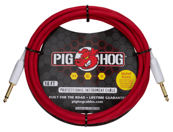 Pig Hog Hex Silent Instrument Cable 10ft Candy Apple Red