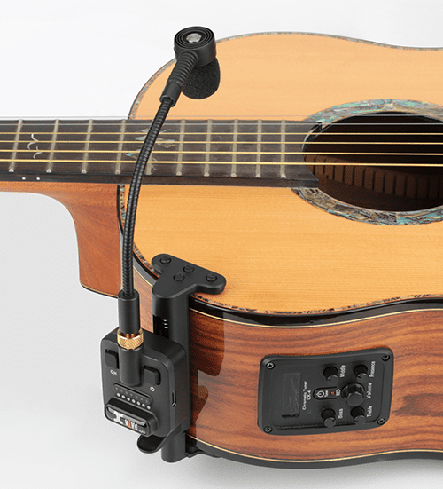 Attachment to side of guitar body with clip