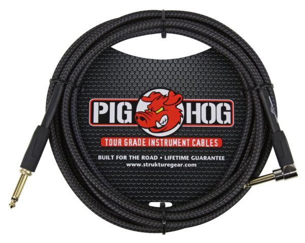 Pig Hog 10ft Woven Instrument Cable Right Angle Plug - Image 2