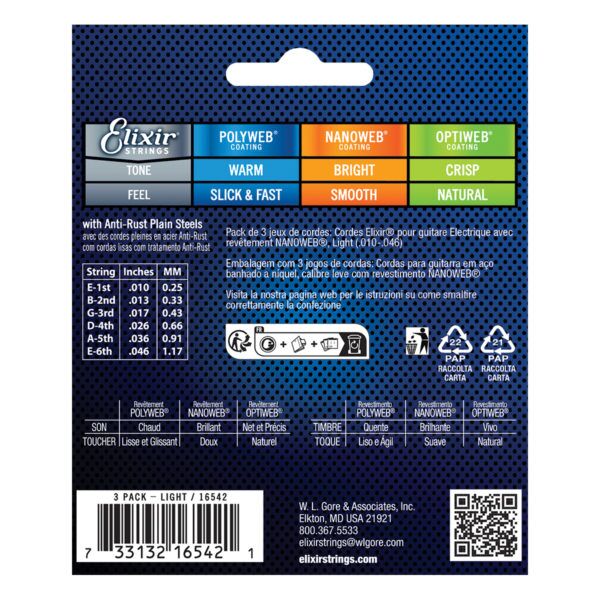 Elixir Nanoweb Electric Guitar Strings 3-Pack - Image 2