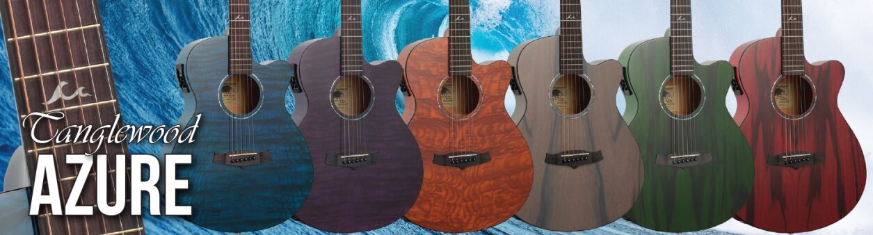 all the incredible colours of the new Tanglewood Azure series acoustic guitars