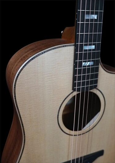 Solid timber end graft and bindings of the Fenech VT-Pro Professional Series Acoustic Guitars