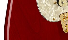 Transparent Cherry finish of the Fender Tash Sultana signature Stratocaster